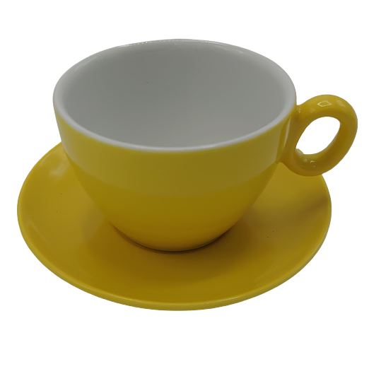 Inkerpor cup with saucer Latte 350ml Yellow 6pcs