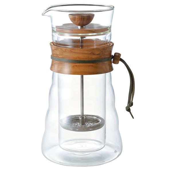 CD Hario Cafe Press Double Glass Olive Wood 600ml